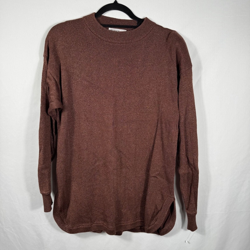 Vintage Regency Collection Metallic Knit Tunic Top Long Sleeve Brown Sweater